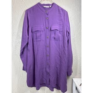 Soft Surroundings Womens Shirt Purple Button Front Silk Blouse Size Medium‎